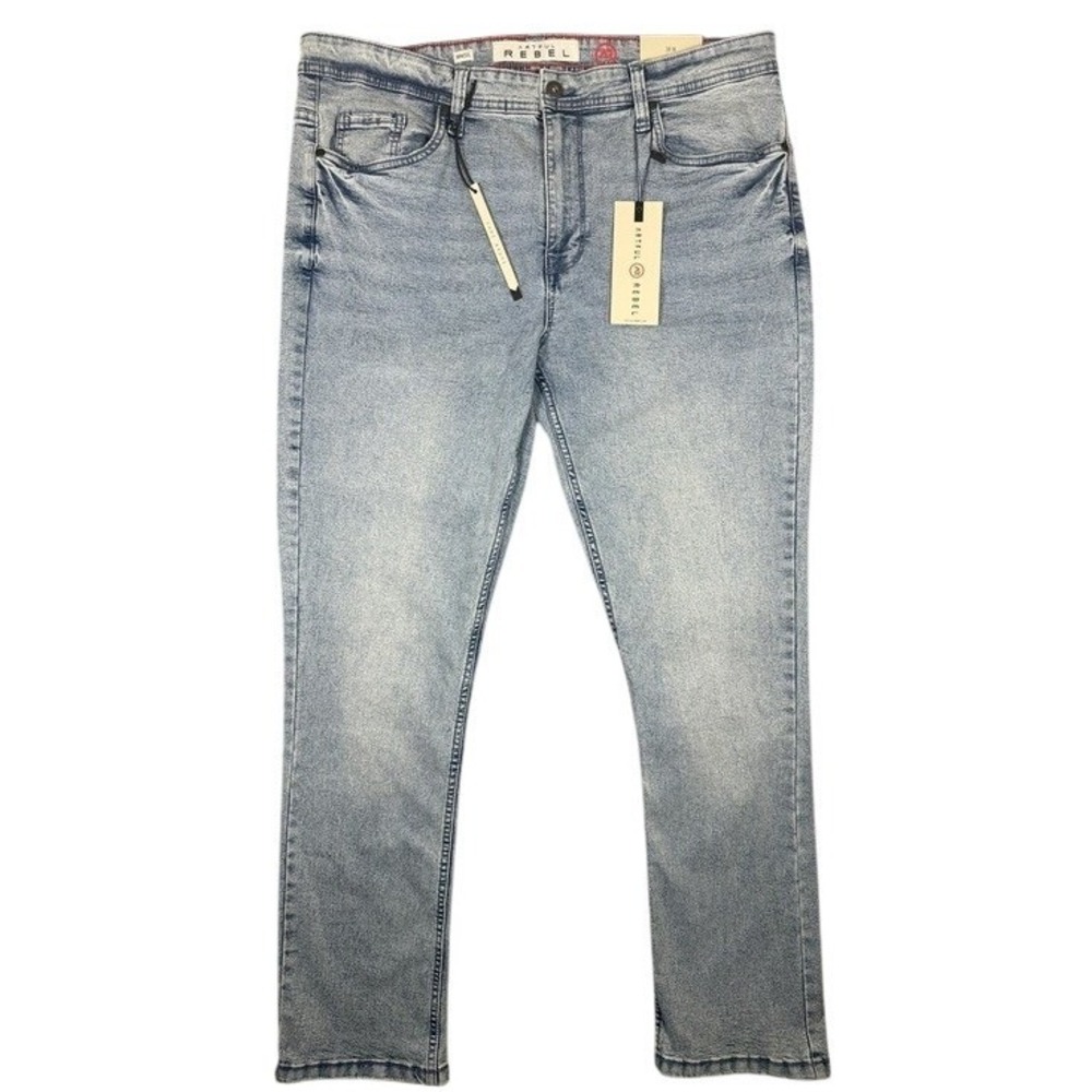 Artful Rebel Jax Slim Fit Jeans Light Acid Wash Blue Mens 38x32 NWT Super Soft